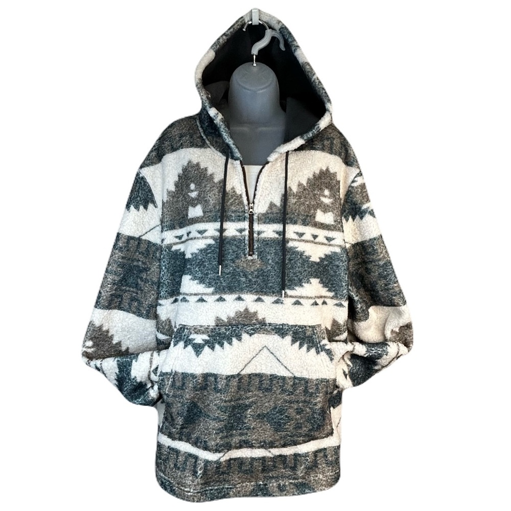 ChouYatou Pullover Hoodie Women XL 1/4 Zip Fleece Southwestern Aztec Cabin Ranch